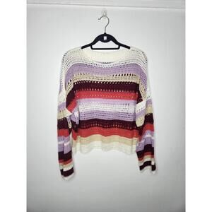 Uncharted Threads Sweater Womens Large Multicolor Crochet Stripe Knit Pullover